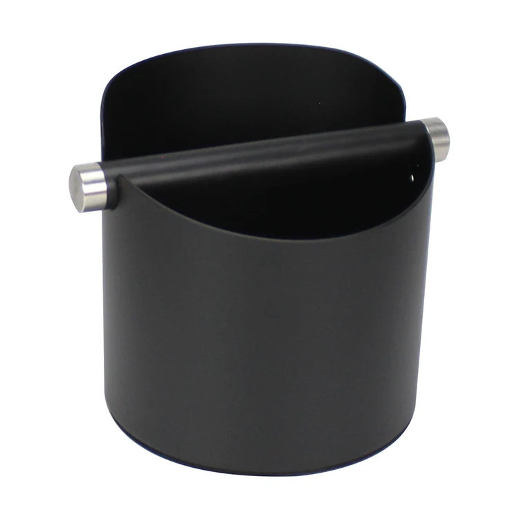 Black Stainless Steel Coffee Grounds Knock Box With Removable Knock Bar Non-Slip Rubber Base