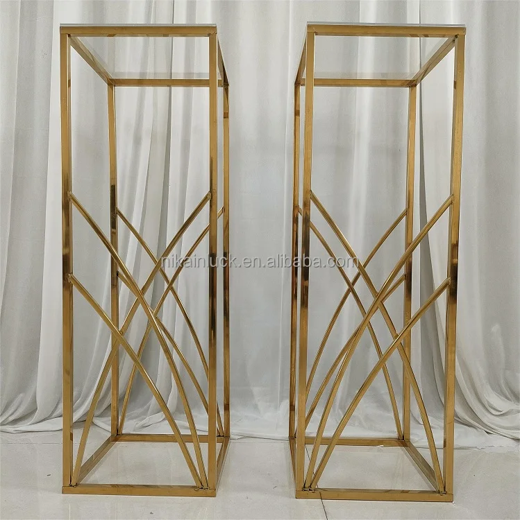 NIKA Golden Metal Wedding Decoration Cake Square Pillar Stand Plinth For Party