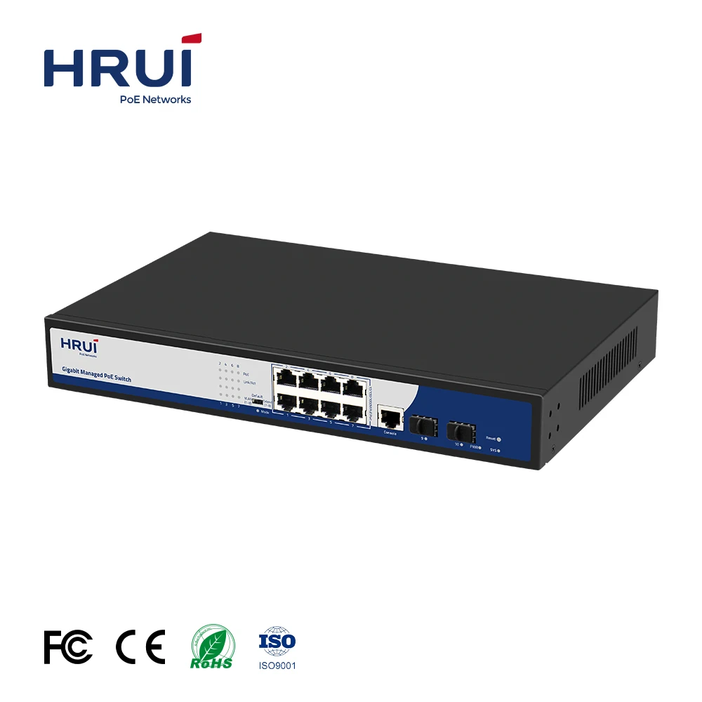 Поддержка OEM ODM PoE Switch VLAN и расширение 250M 150W Power 10 портов Gigabit L2 управляемый коммутатор Ethernet