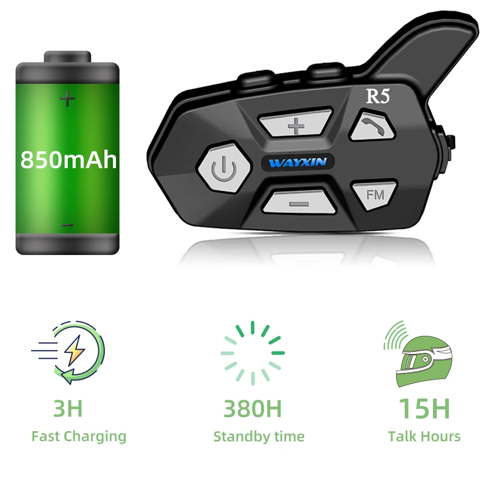  WAYXIN Bluetooth 5.0 Motorcycle Helmet Intercom 2 People 1200M Talking Universal Pairing Waterproof Interphone Headset FM