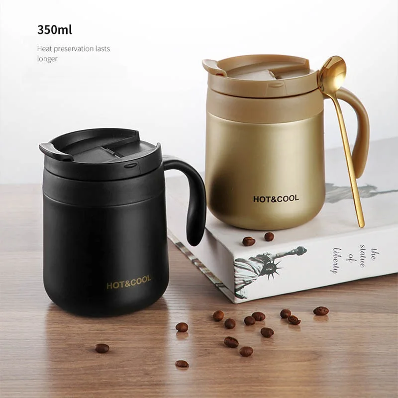 HDT hot milk custom logo tea 350ml 12oz matte black thermo vaso termos stainless steel tumbler bulk coffee mug with lid handle