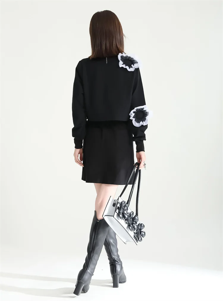 Юбка женская хлопковая с разрезом, дизайнерская короткая с завышенной талией, трехмерная с цветочной строчкой, осень