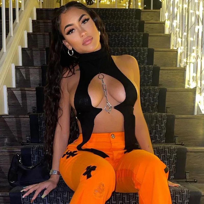 2022 New Arrivals Woman Tops Fashionable Black Asymmetric Tank Top Sexy Summer Tops