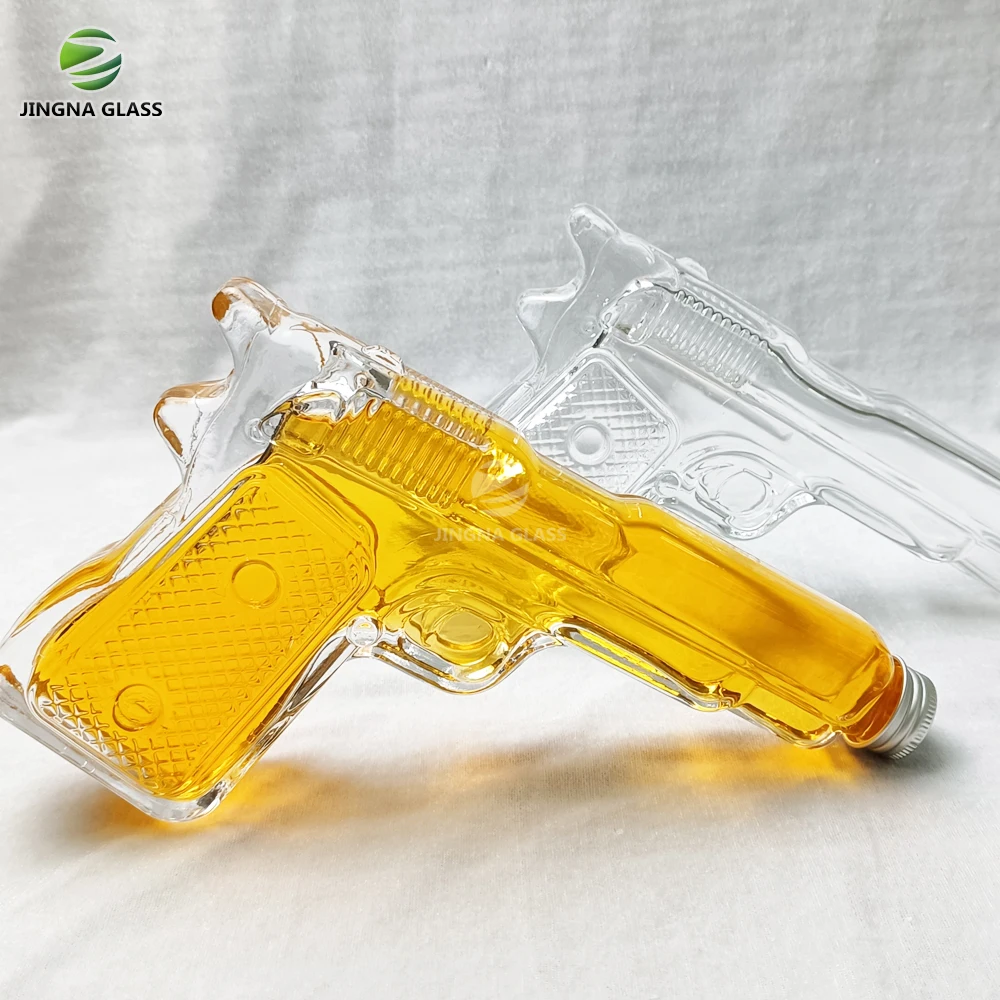 JINGNA Recyclable ak47 gun shape customized  220ml 500ml wine bottle whisky brandy vodka glass bottle