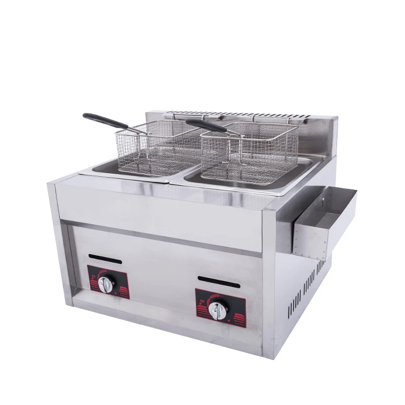 Commercial LPG Gas Smoke Window Double Cylinder Double Sieve Large Capacity Snack Gas Deep Fryer Machine