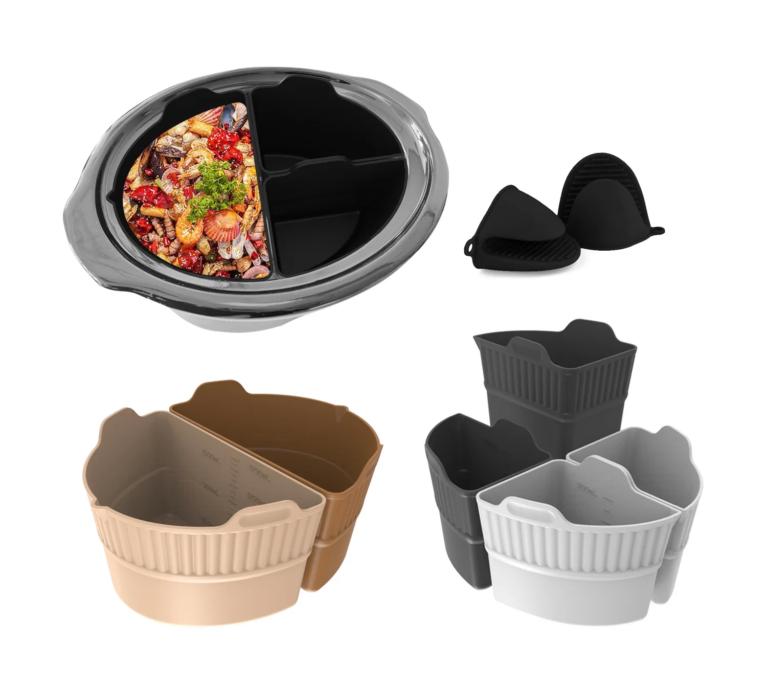 4 in 1 Dual Triple bpa free reusable silicone insert dishwasher safe slow cooker divider liner for crockpot slow cooker