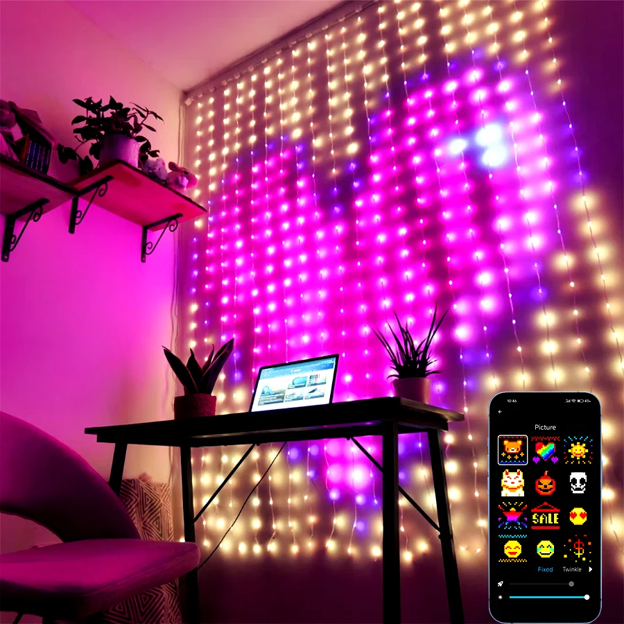 RGB LED Color Changing String Fairy Lights Curtain Smart APP & IR Remote for Bedroom Backdrop Indoor Outdoor Christmas Decor