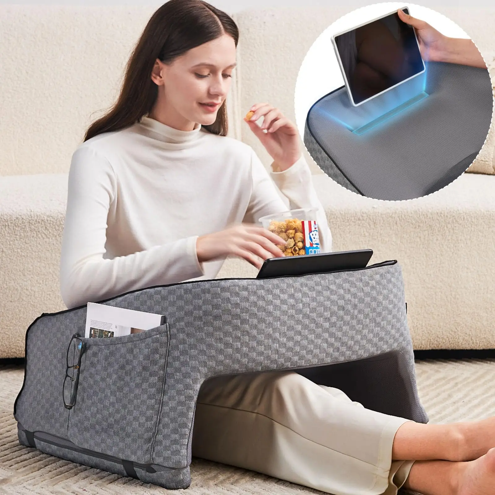 Reading Gaming Pillow for Lap Desk Reading Gaming Pillow Memory Foam Stand Pillow with Pocket