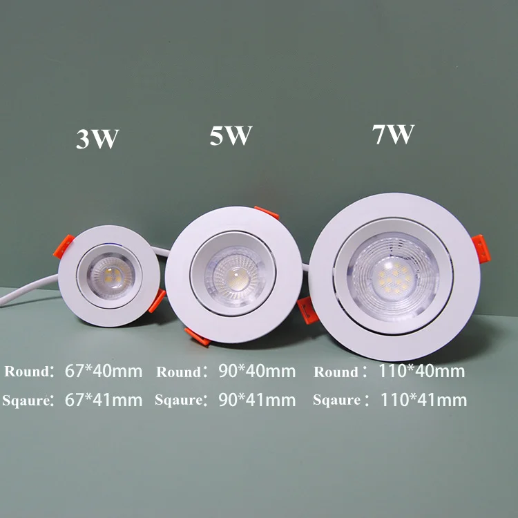 Indoor Lighting Round Square Recessed adjustable Smd Downlight 3w 5w 7w Ceiling Led Spot Light 110v 220v