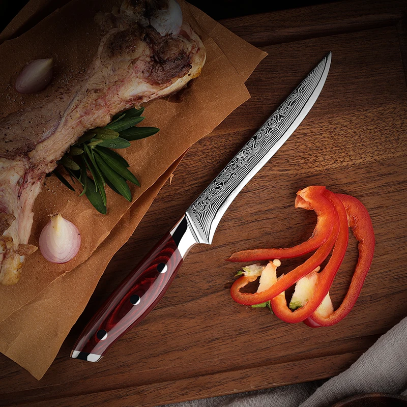 Профессиональный 67 слоев из дамасской нержавеющей стали кухонный нож шеф-повар для обвалки с красной деревянной ручкой Pakka