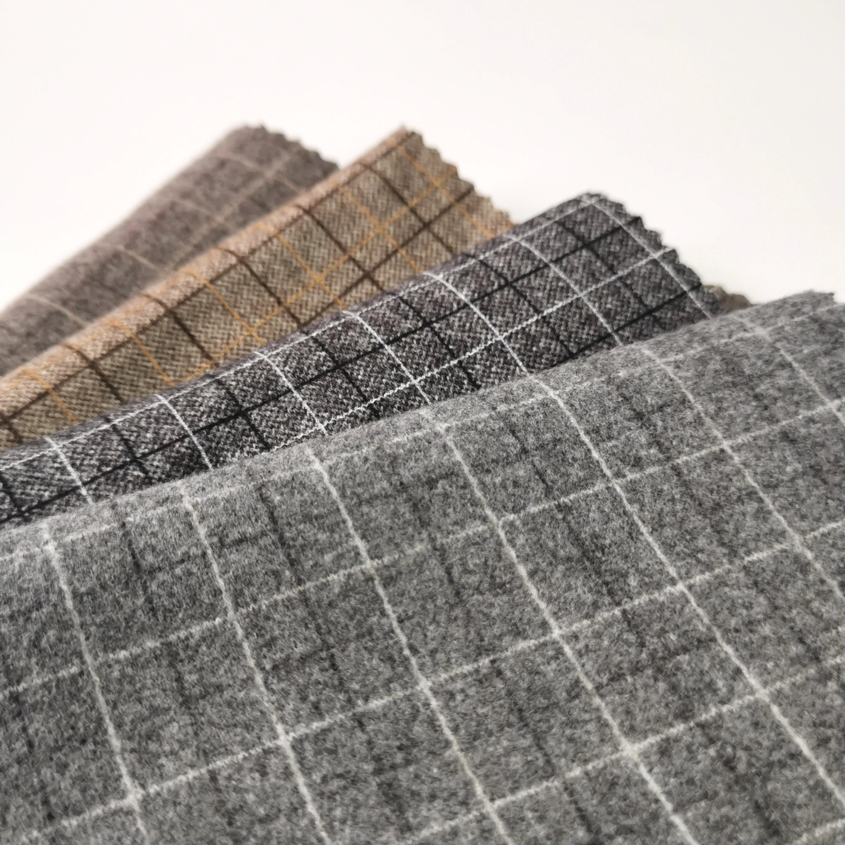 Knitting jacquard 100%polyester grid brushed  fabric for overcoat