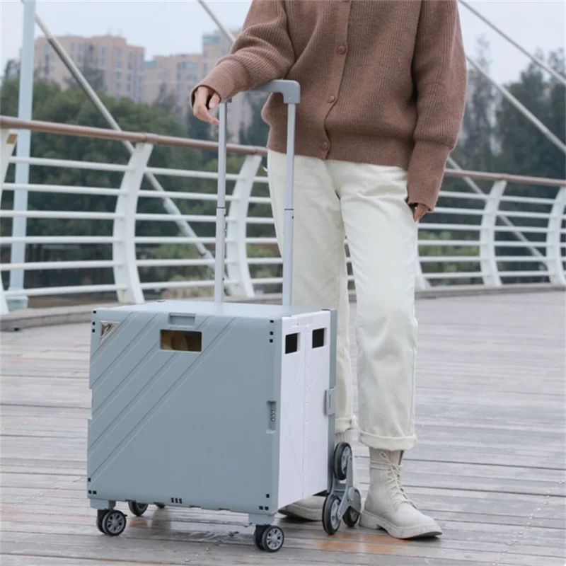 Large Capacity Laundry Grocery Climb Stairs Folding Shopping Cart With Swivel Wheels