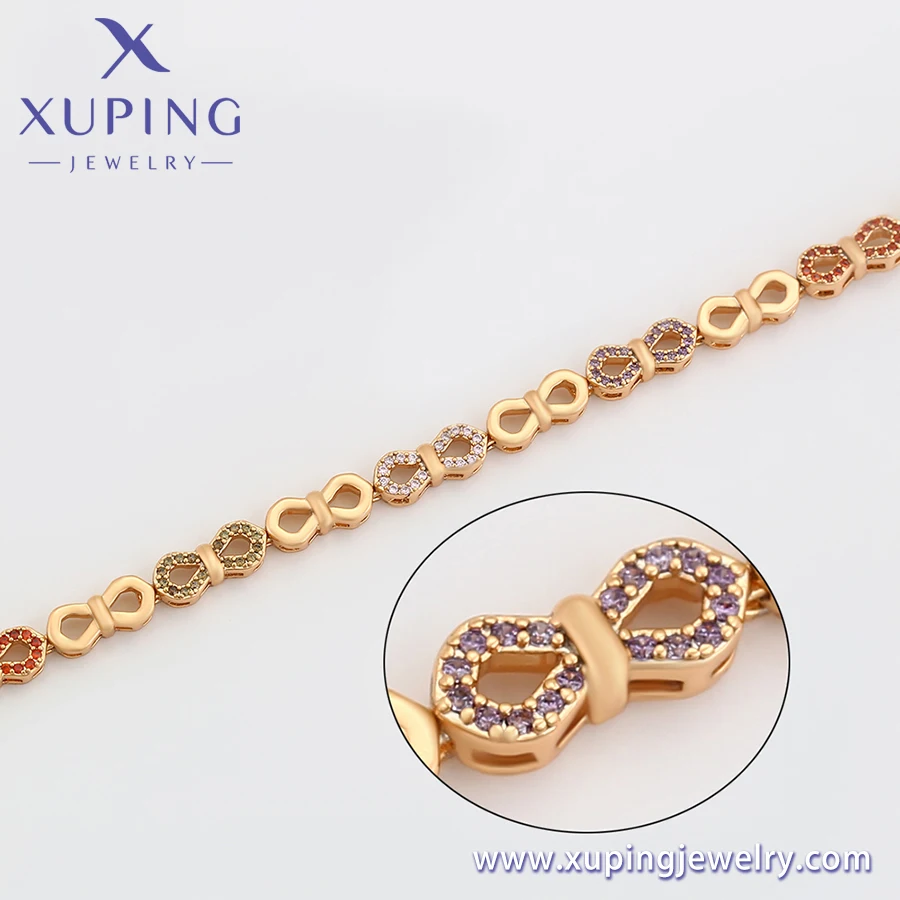 S00121474 XUPING Jewelry luxurious guanzhou jewelry woman accessories 18K gold color  Artificial zircon 8 shape Charm bracelet