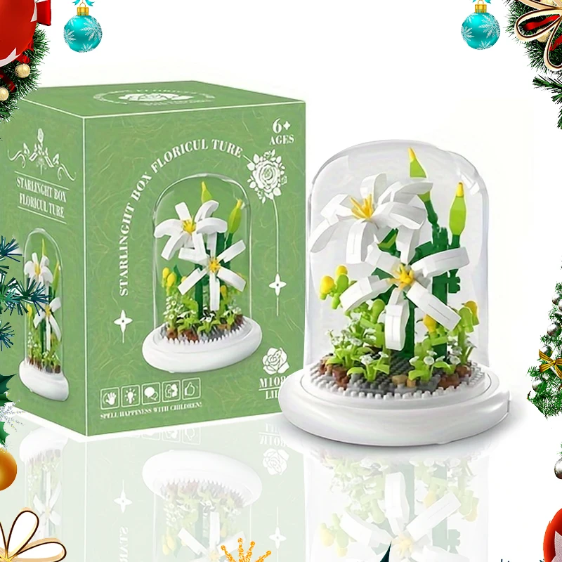 New Mini Bonsai Flower Blocks Building Sunflower Assembly Bouquet with Light and Dust Cover