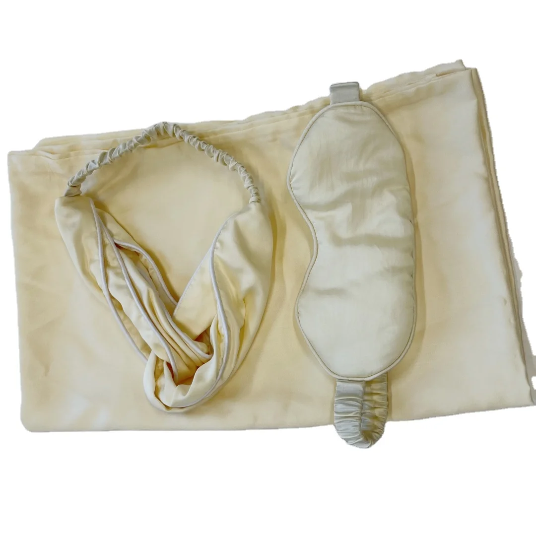 Набор из 3 предметов на заказ Роскошный шелковый чувствительный 300 100% Бамбуковая наволочка подарочный набор маска для глаз повязка голову волос