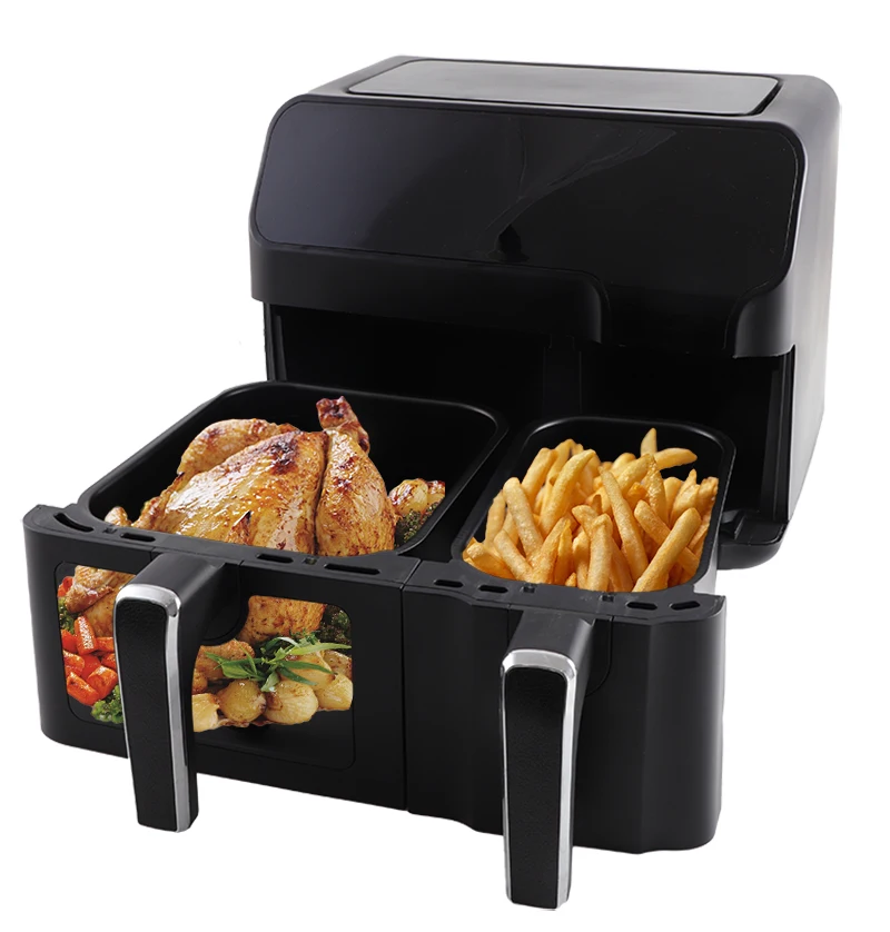Best selling 5.5+3.5QT 9QT 8L 9L 10L 2 basket smart baking oven dual air fryer with visible window