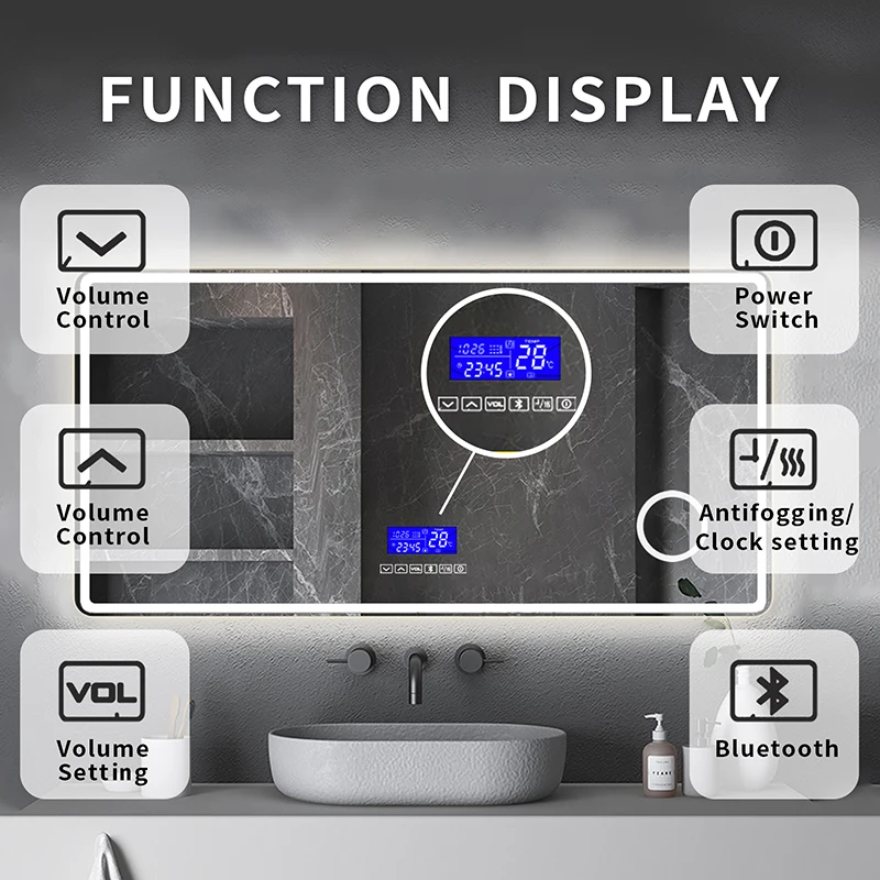 Прямоугольник косметическое зеркало для ванной со светодиодной подсветкой настенный умная розетка с подсветкой зеркало для ванной со светодиодной подсветкой Отображение времени