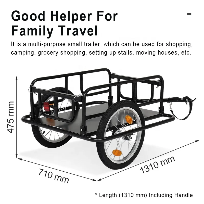 Metal Sturdy Detachable Bicycle Cargo Trailer Transport Anti-Rust Metal Small Folding Storage Bike Trailer Camper