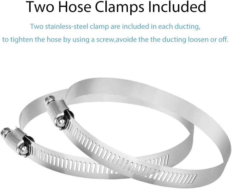 Silver 4 inch 8 feet Non-Insulated Flex Air Aluminum Foil Transition Ducting Dryer Vent Hose for HVAC Ventilation with 2 Clamps