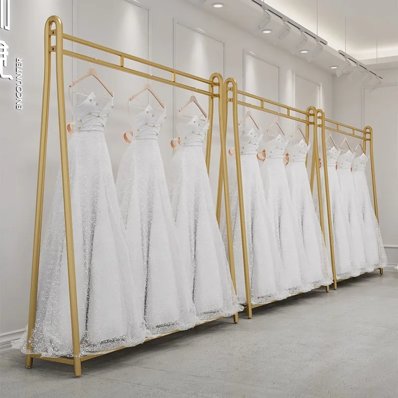 Wedding dress hanger gold floor to ceiling raised display shelf wedding dress shop photo studio cheongsam dress shelf