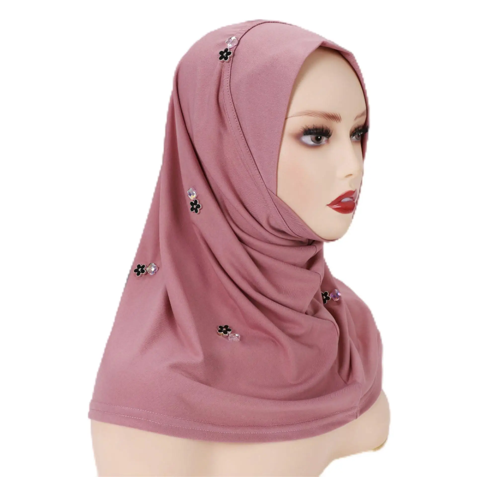 Handmade Sewn Crystal Diamond Ethnic Hijab Wholesale Large Full Cover Breathable Arab Bandana woman Muslim Hijab