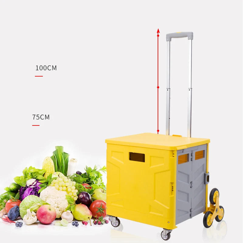 Small Folding Food Supermarket 3 Wheels Climbing Luggage Carts Foldable Shopping Trolleys Cart