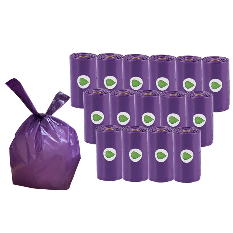 Wholesale Full Degradable Purple Disposable Dog Poop Bag Biodegradable Vest Type Dog Poo Bag For Pets