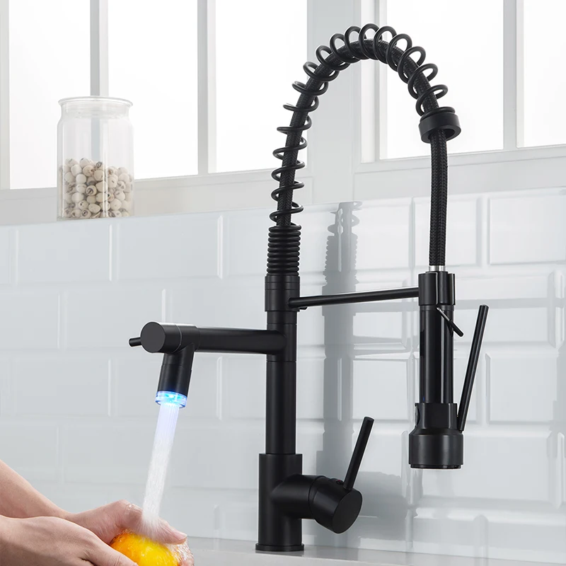 Commercial 360 degree kitchen faucet aerator,Black kitchen mixer faucet,LED kitchen faucet pull down spray