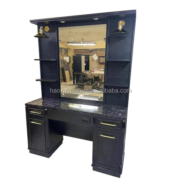 barber station cabinet led mirror wooden hair salon station men barber station