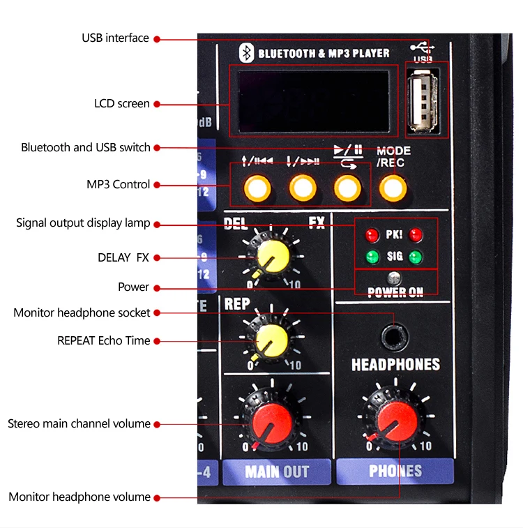 Factory Made Outdoor sound studio audio mixers mixing table 4-way Digital Mini Console Mixer 4 channel