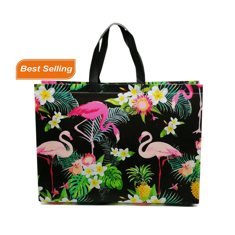 Large Portable Reusable Custom Fashion Shopping Bag Flamingo Printing Laminated Non Woven Bag Pp Non Woven Shopping Bag