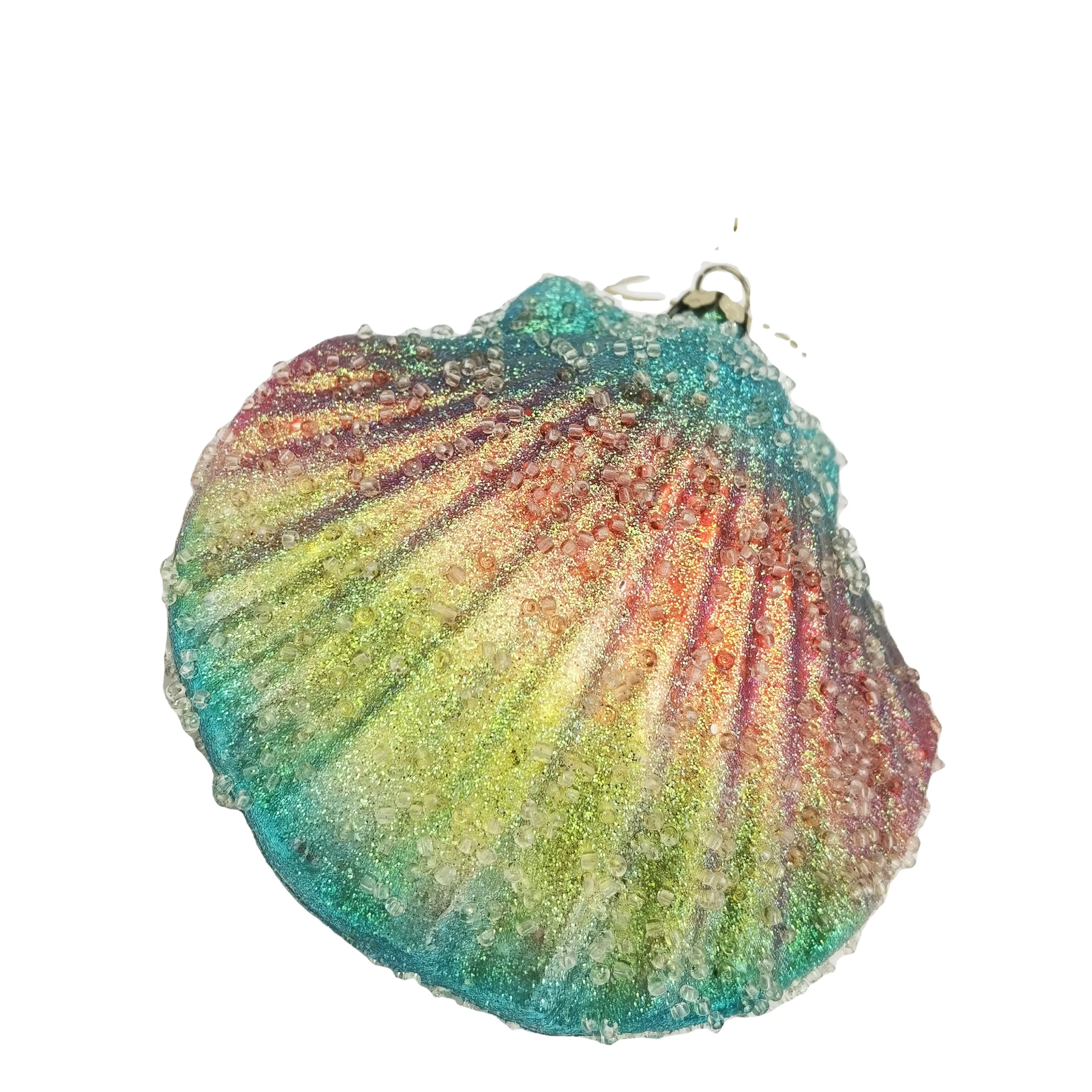 Custom Hand Painted Christmas Home Decoration Glitter Glass Sea Shells Ornaments Crafts
