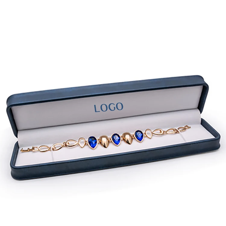 Luxury Custom Logo Navy Key Lock Blue Ring White Light Big Jewelry Necklace Box With Pu Leather
