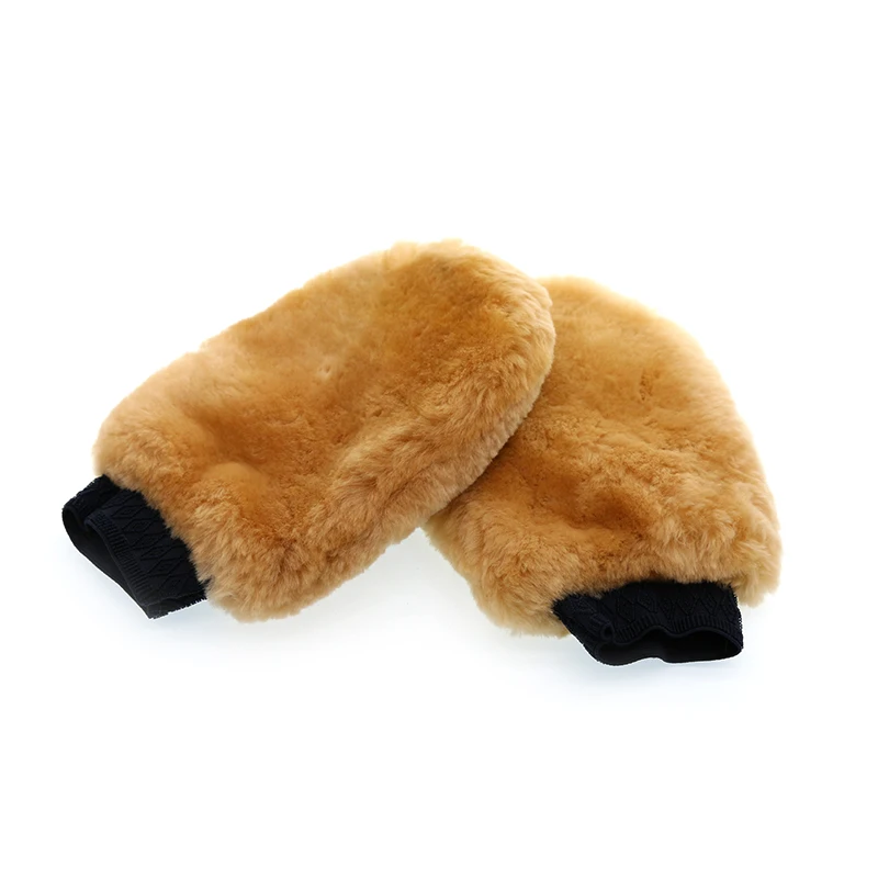 Custom logo acceptable car cleaning genuine sheepskin glove lambs wool car wash mitt
