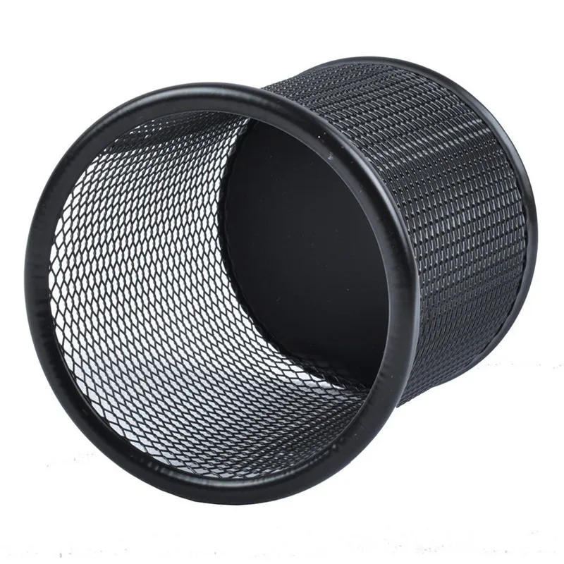 K1017 Black Desk Office Pen Organizer Round Table Metal Wire Mesh Pencil Cup Pen Holder