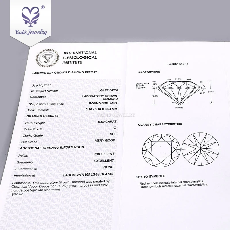 Yadis gems Factory Made  Lab Created Diamonds 0.5 Carat G SI1 Round Brilliant Cut Best Quality HPHT Lab Grown Diamond