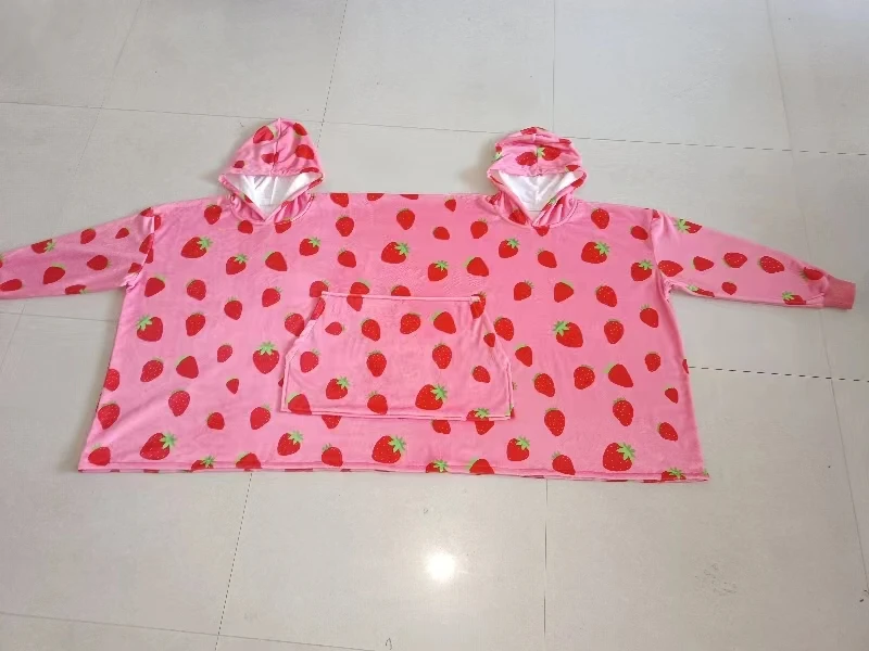 Custom 2 Person Couple People Winter Fleece Sweatshirt Plaid Oversized Hoodie Blanket With Sleeves Hoody Pocket Hooded