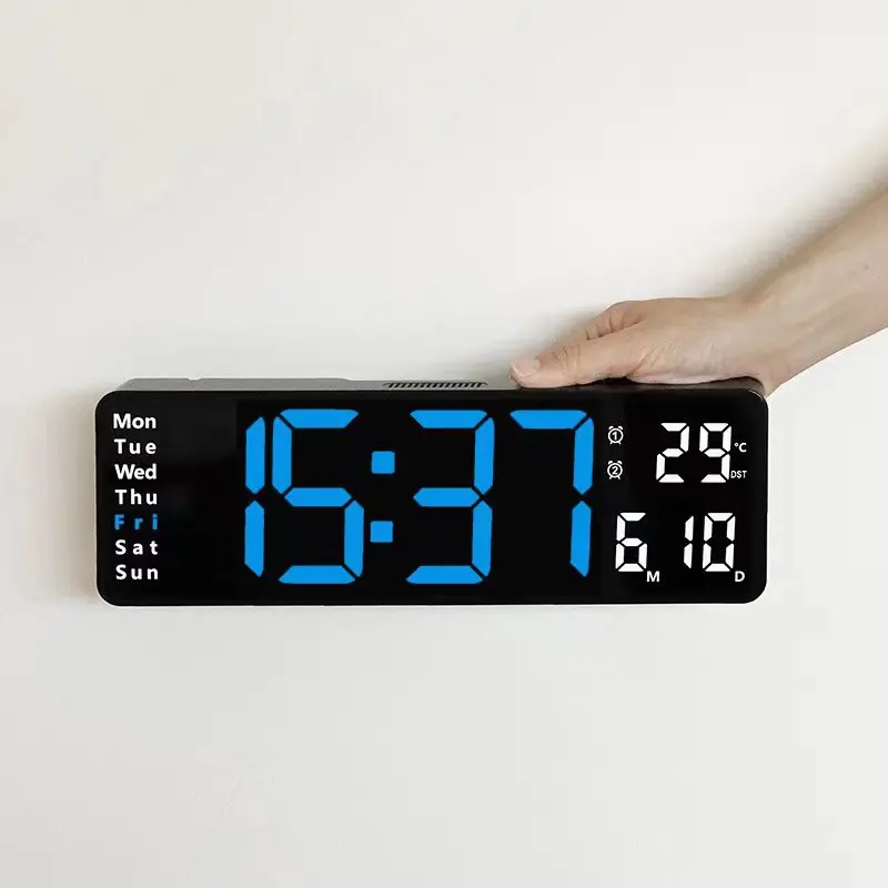 13 Inches Wall-mounted Digital Wall Clock with Adapter Remote Control Date Week Display Table Alarm Clock Large LED Clock