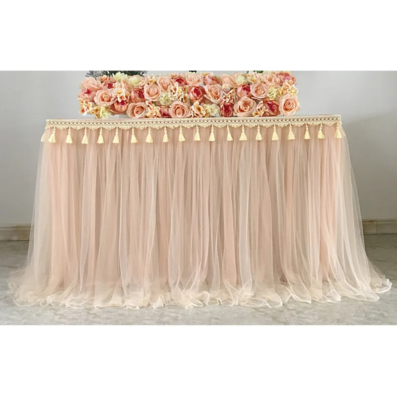 
Baby Shower Table Decorations Ruffled Tulle Table Skirt for Birthday Party 