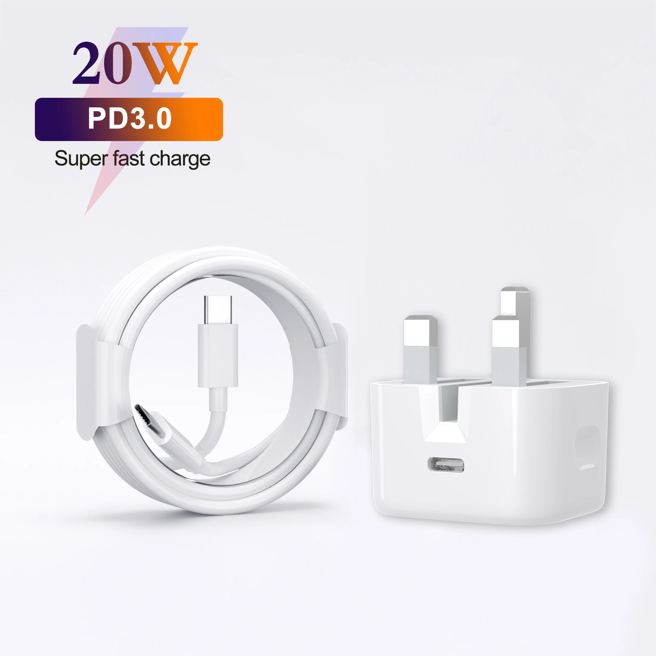 UK Plug 5W/12W/20W Charger PD Fast power Charging USB C Power Adapter 5V/3A 9V/2.22A for iPhone charger
