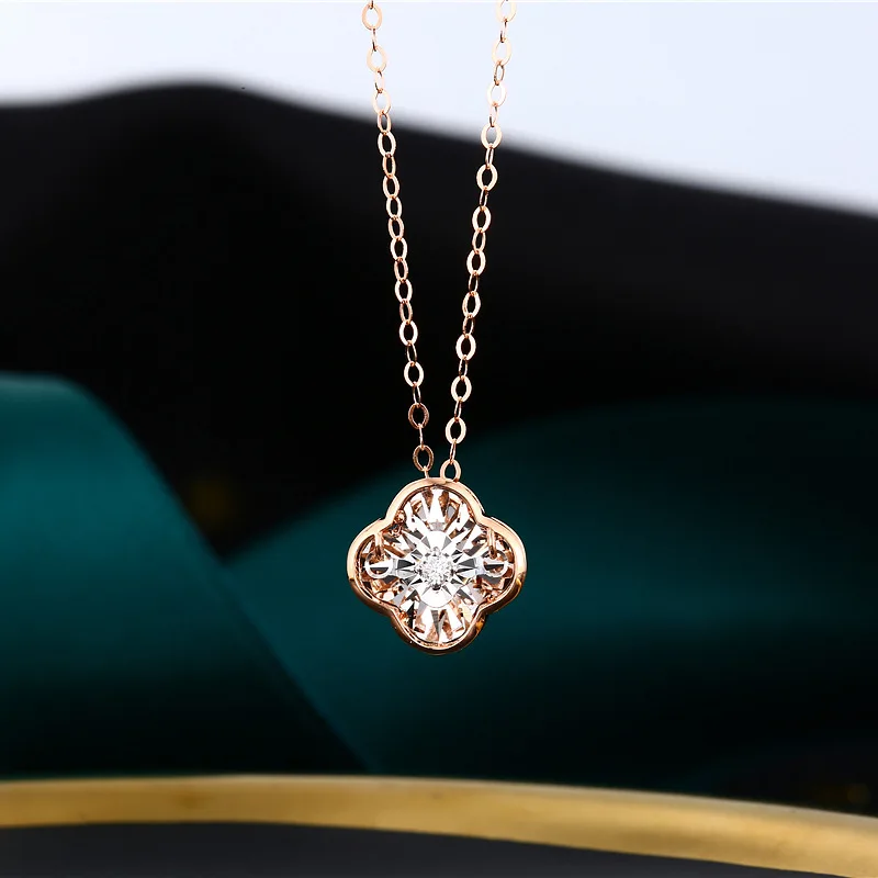 Lerca Dancing Diamond Necklace Lighter Version Cheap Price Fancy Visual Effect 18K Real Gold Diamond Clover Necklace