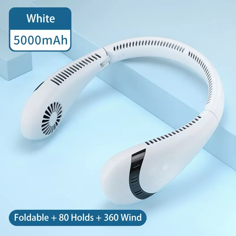 Foldable 5000mAh Rechargeable Battery Small Portable Neck Fan Hands Free Bladeless Fan