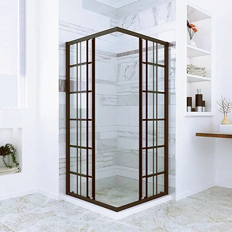 SALLY Black Aluminum Frame Custom Glass Corner Entry Shower Cabin Ready Made Sliding Glass Shower Room Bathroom