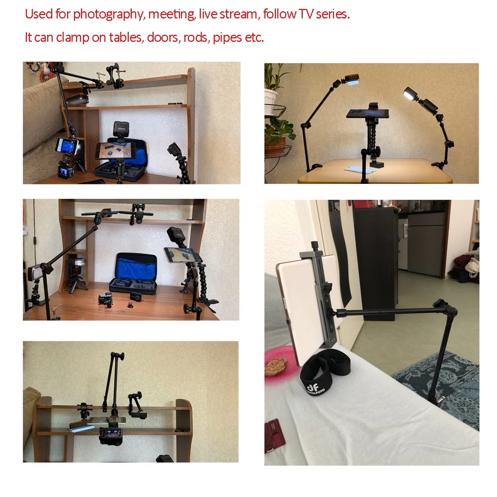 20 inch Adjustable Articulating Friction Magic Arm Super Clamp Compatible with Field Monitor Video Lamp Fill Light