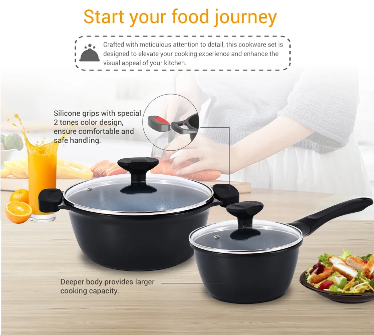 Hot Chinese Supplier High Quality 9Piece Kitchen Cooking Pots And Pans Cast Aluminum Non Stick Frying Pan Cookware Sets