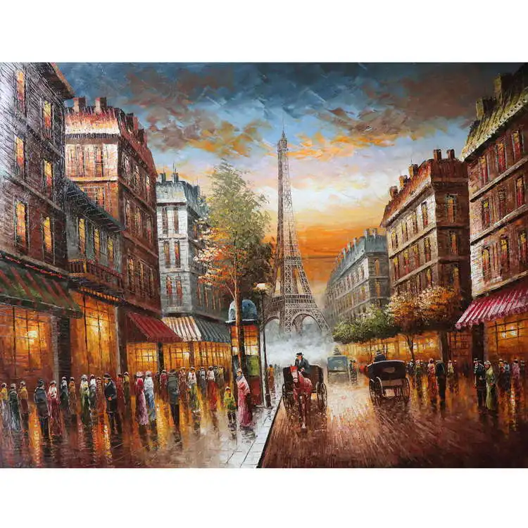 colorful Paris scene landscape wall art  Eiffel tower oil paintings for home decoration