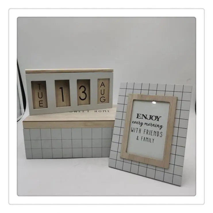 
Perpetual personalised custom 26.5*4.5*13 nature grey black desk wooden calendar for blocks 