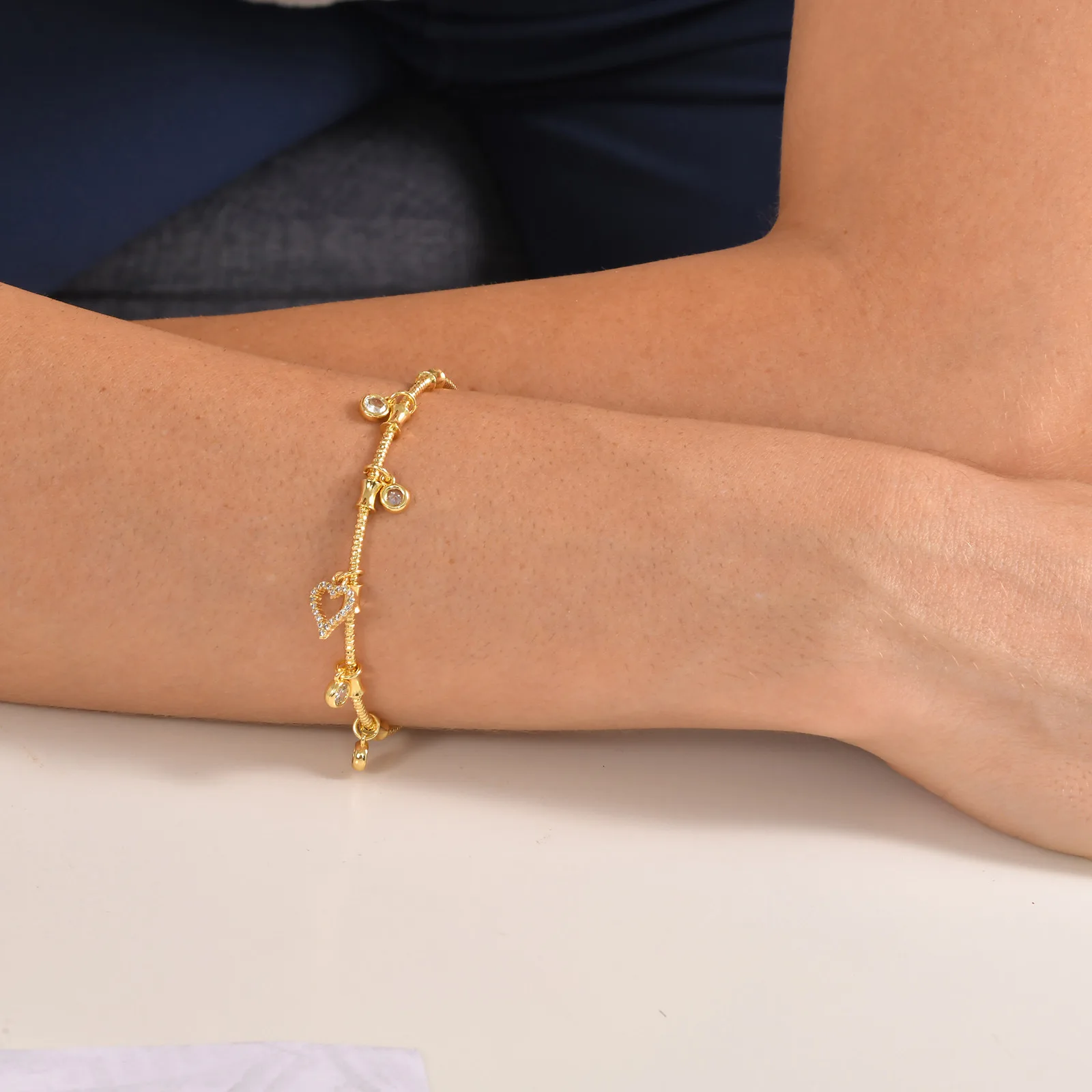 Elegant 18k gold plated personalized gift meaningful jewelry pave ball heart hamasa life tree Charms cuff bangle bracelet