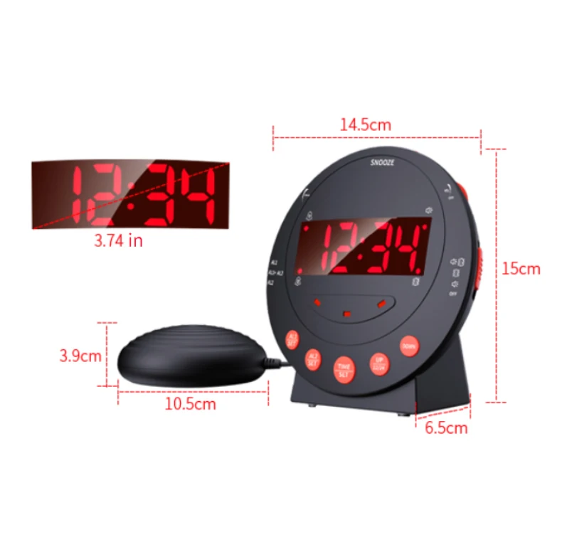 Vibrate Multifunctional Led Mirror Electronic Alarm For Bedroom, Fm Radio Rotatable Clock