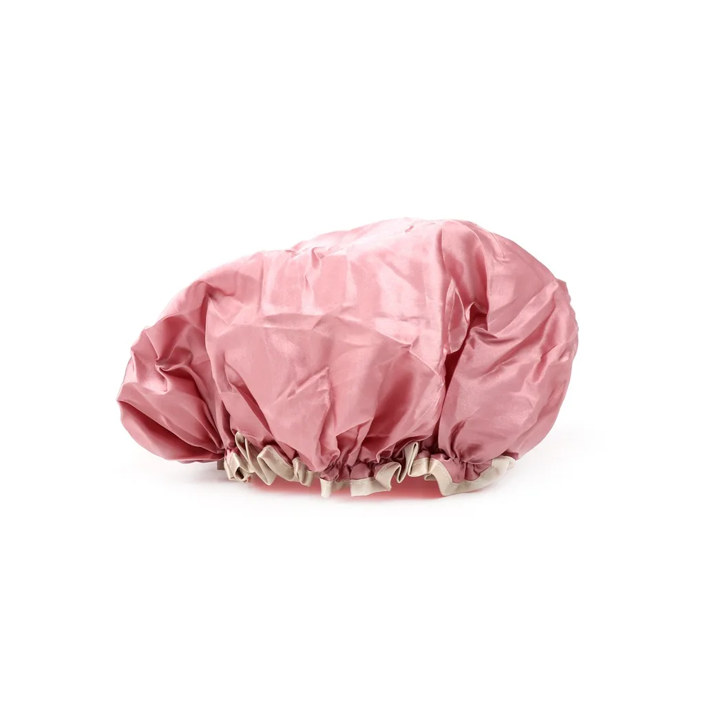 
Popular polyester waterproof bath cap pink reusable shower cap women  (1600170600331)